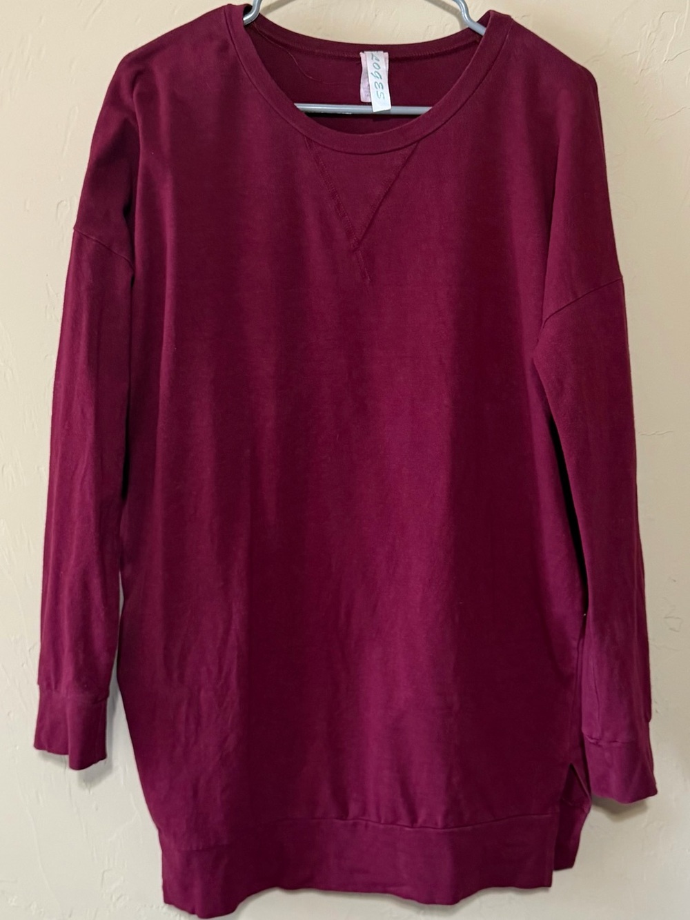 Relaxed Crewneck Tunic Sweater in Burgundy